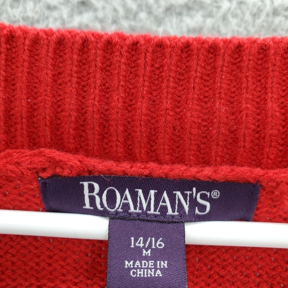 Roaman's Embellished Fair Isle Sweater Red Women's Plus Size 14/16 Knit - Picture 2 of 12
